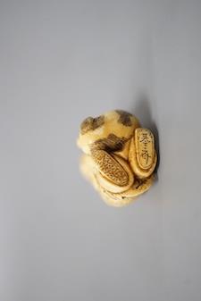 A Japanese ivory netsuke of boy and puppy, Meiji period, signed 4cm